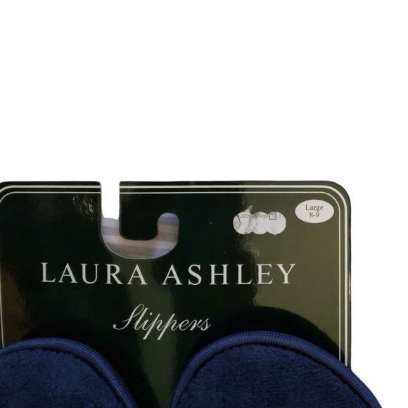 Laura Ashley Plush Dark Blue Velour Slippers Size Large 8-9. - Picture 2 of 6